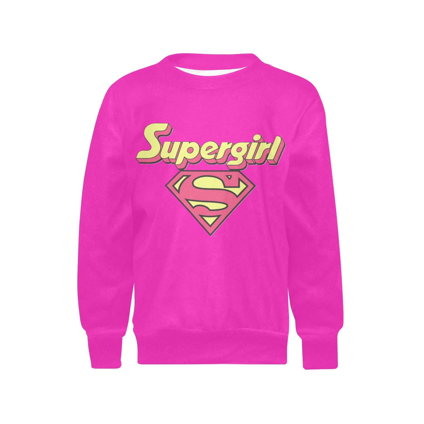 SUPER GIRL PRINT DESIGN YOUNG GIRL'S SWEATERS- Girls Super Girl Print Crew Neck Sweater