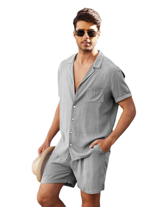 New linen short sleeve shirt set linen summer loose casual cotton linen cardigan shirt shorts