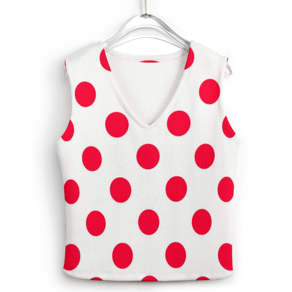 KSC's Exclusive Polka Dot Designs Women's Long Sleeve Button Knit Vest- 10 Options Inside