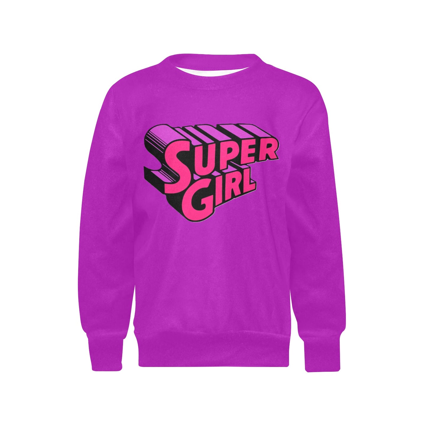 SUPER GIRL PRINT DESIGN YOUNG GIRL'S SWEATERS- Girls Super Girl Print Crew Neck Sweater