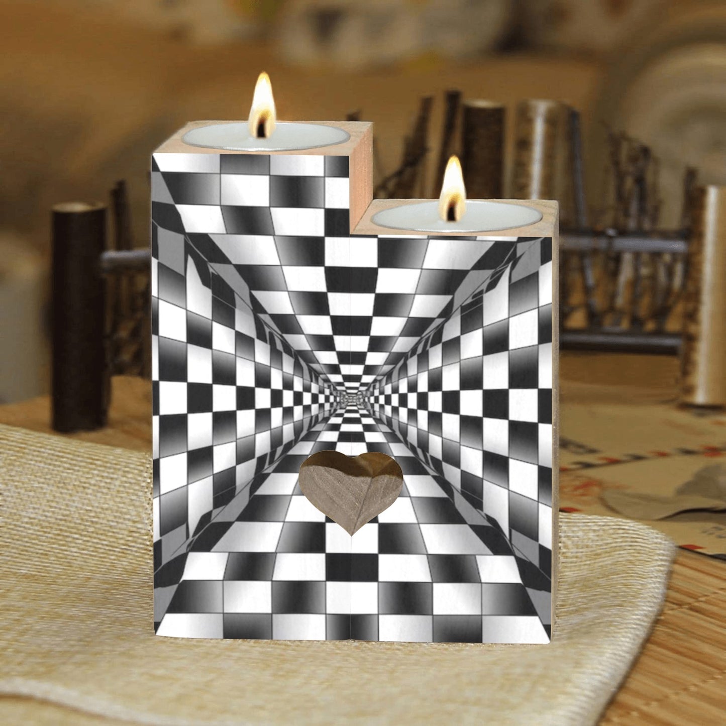 3DSQUAREDESIGNPICCANDLE HOLDER Wooden Candle Holder (Without Candle)