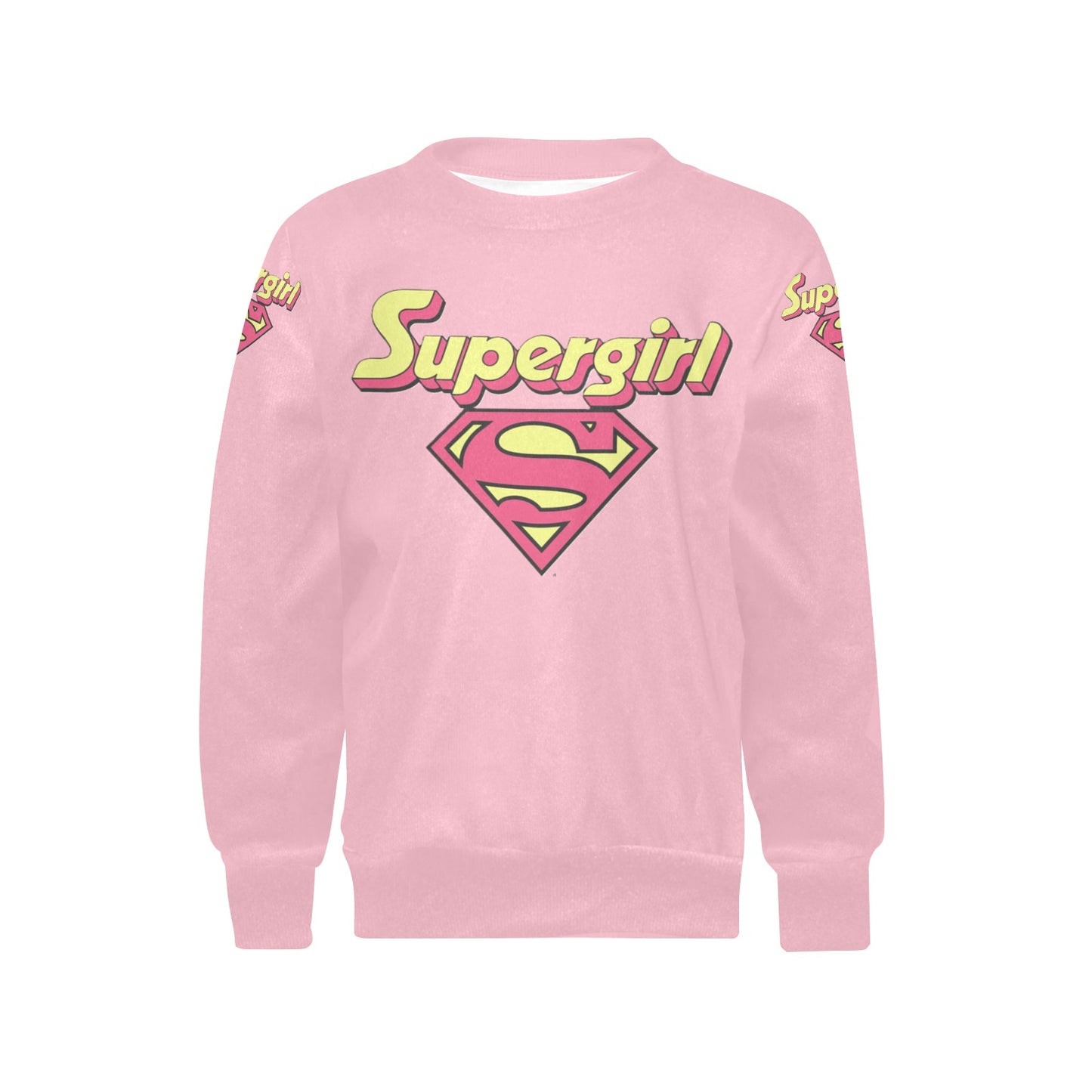 SUPER GIRL PRINT DESIGN YOUNG GIRL'S SWEATERS- Girls Super Girl Print Crew Neck Sweater
