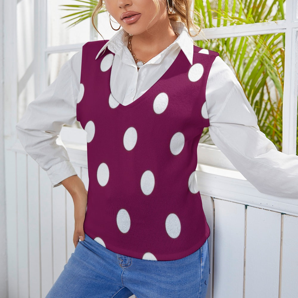 KSC's Exclusive Polka Dot Designs Women's Long Sleeve Button Knit Vest- 10 Options Inside