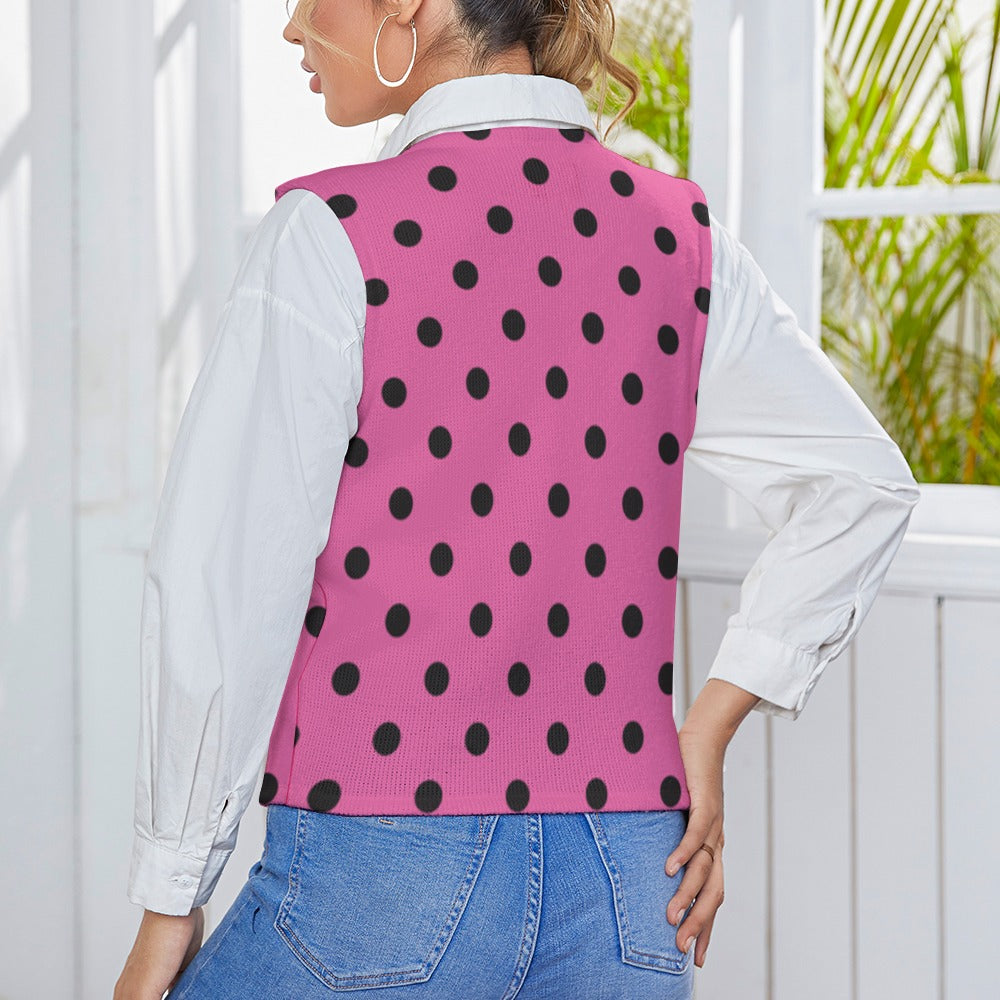 KSC's Exclusive Polka Dot Designs Women's Long Sleeve Button Knit Vest- 10 Options Inside
