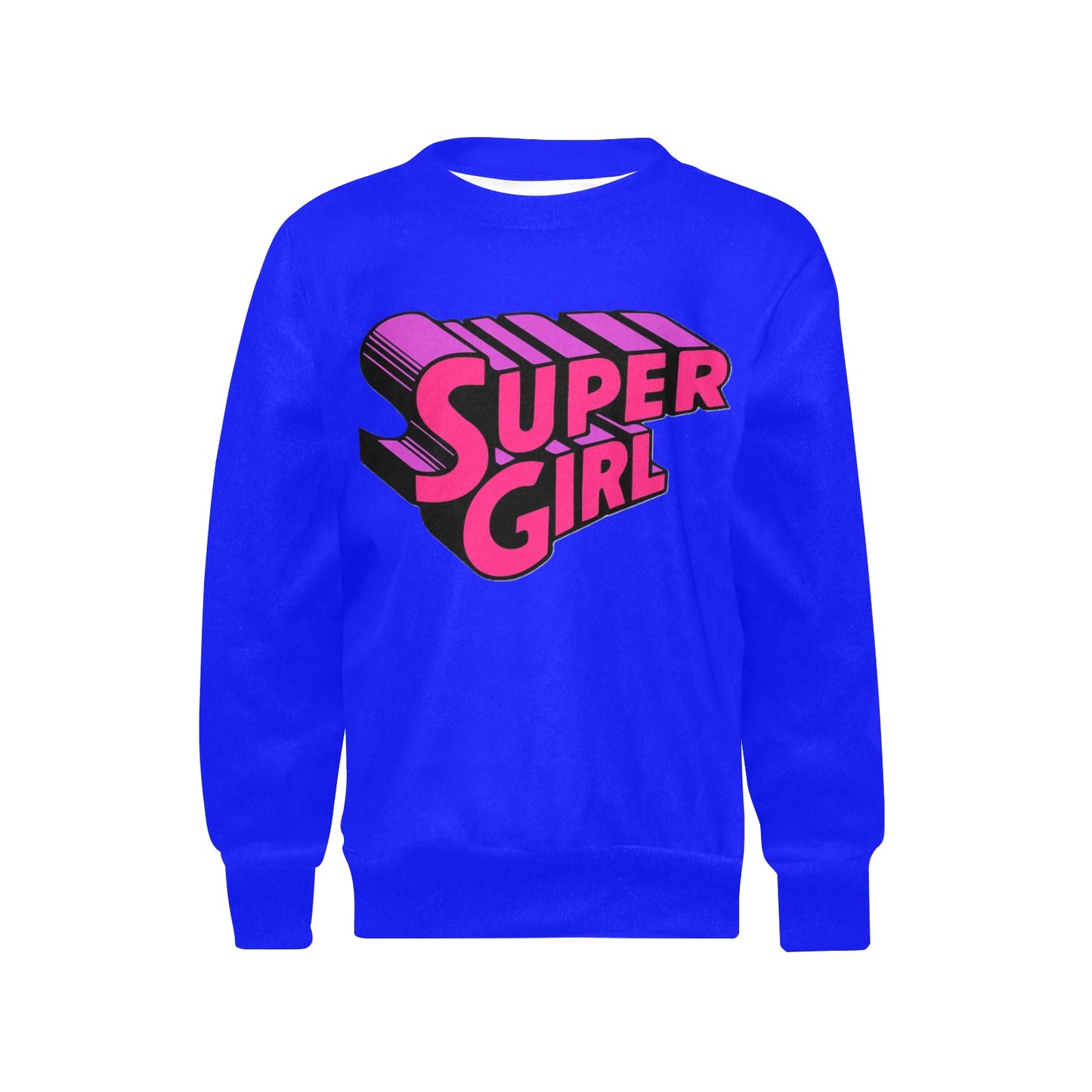 SUPER GIRL PRINT DESIGN YOUNG GIRL'S SWEATERS- Girls Super Girl Print Crew Neck Sweater