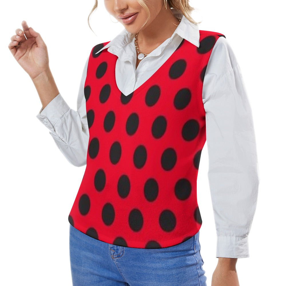 KSC's Exclusive Polka Dot Designs Women's Long Sleeve Button Knit Vest- 10 Options Inside