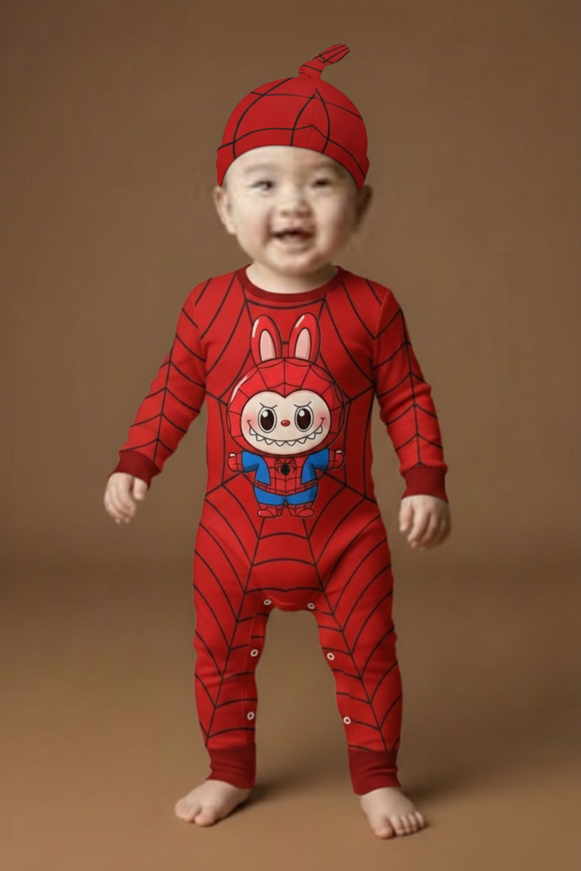 Spiderman Labubu Onesie Romper Long Sleeve with Hat