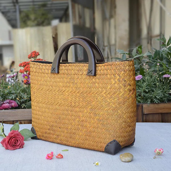 Custom Hand Made Large Summer Beach Women Weaving Woven Rattan Straw Shoulder Tote Bag Handbag With Inner Pouch for Lady