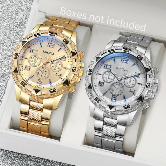 2pcs/set Men Business Watches Fashion Arabic Dial Steel Band Male's Quartz Watch Set (Without Box)