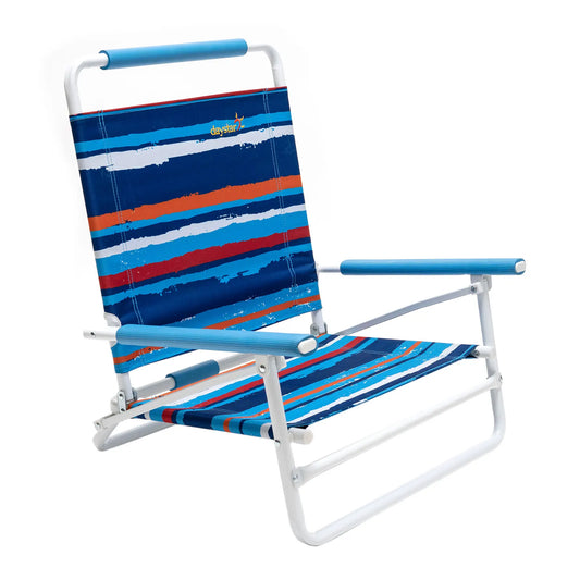 SunnyFeel Blue Strip Color Low Folding Beach Chair,1 Position Lightweight and Portable Outdoor Camping Chair Heavy Duty 300 LBS