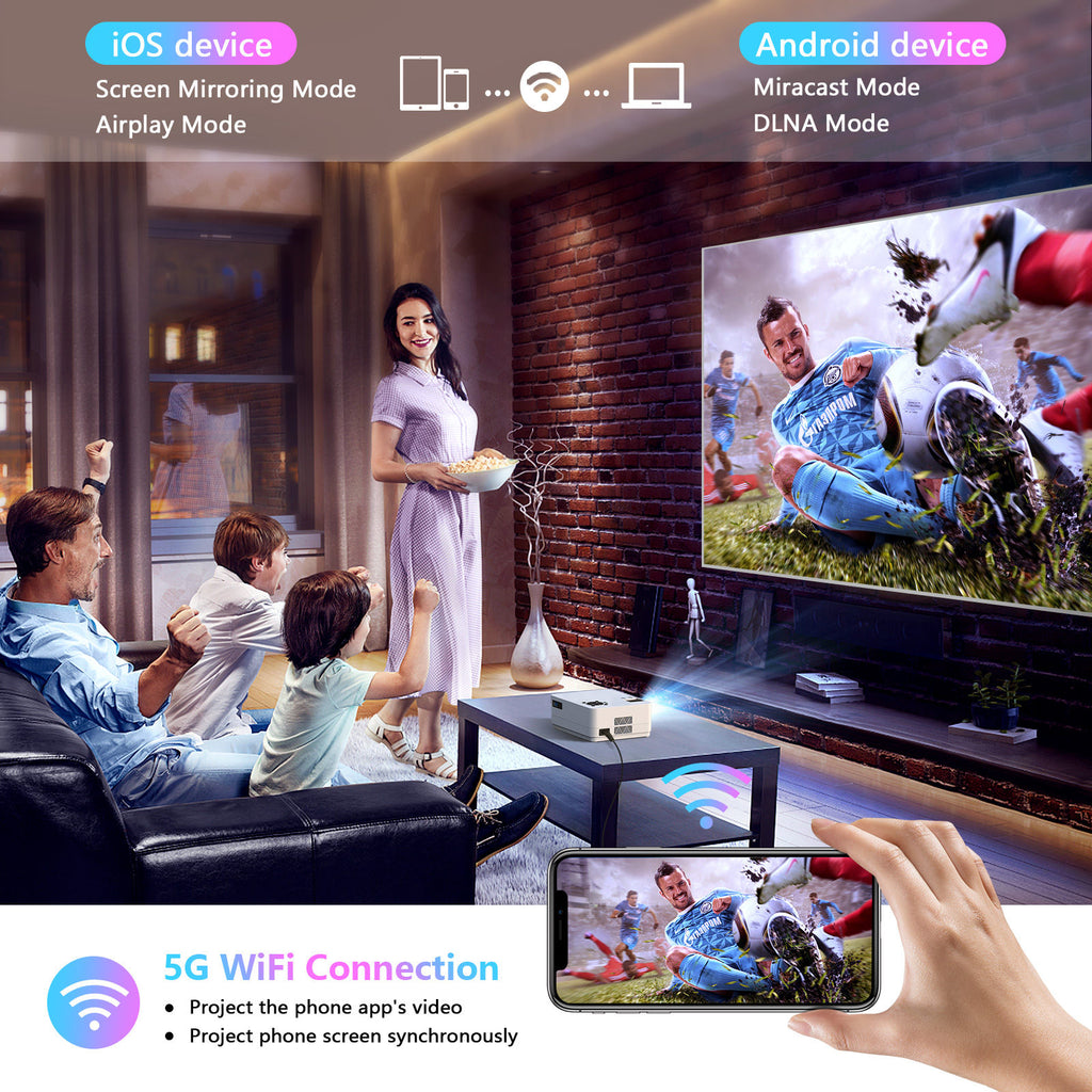 ULTIMATE MOVIE PROJECTOR- 1080P 5G WiFi Bluetooth Projector, 15000LM Full HD Movie Projector, 300, Display for Outdoor Movies Support 4k Home Theater, Compatible with iOS/Android/PC/XBox/PS4/TV