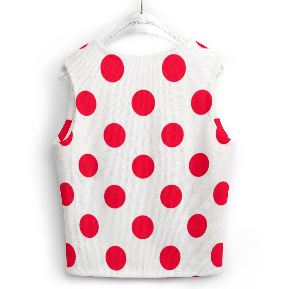 KSC's Exclusive Polka Dot Designs Women's Long Sleeve Button Knit Vest- 10 Options Inside