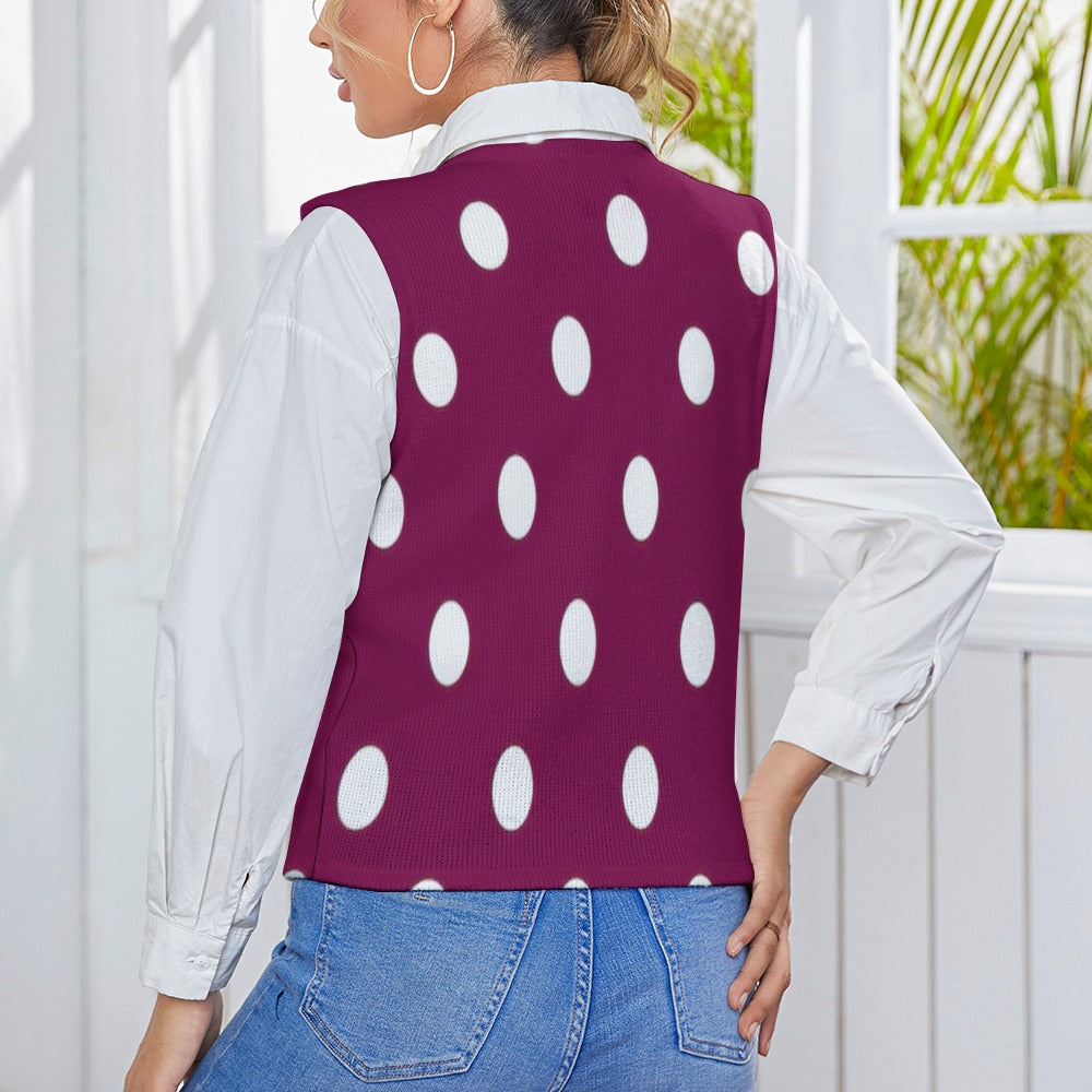 KSC's Exclusive Polka Dot Designs Women's Long Sleeve Button Knit Vest- 10 Options Inside