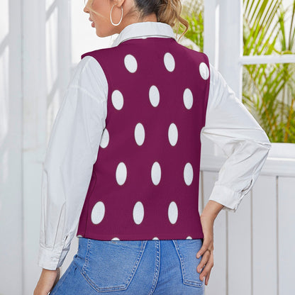 KSC's Exclusive Polka Dot Designs Women's Long Sleeve Button Knit Vest- 10 Options Inside