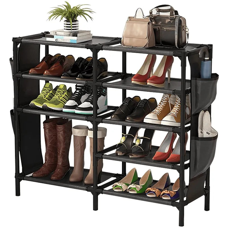 Shoe Rack With Pockets, 5-Tier Shoe Boots Organizer Freestanding Shoe
