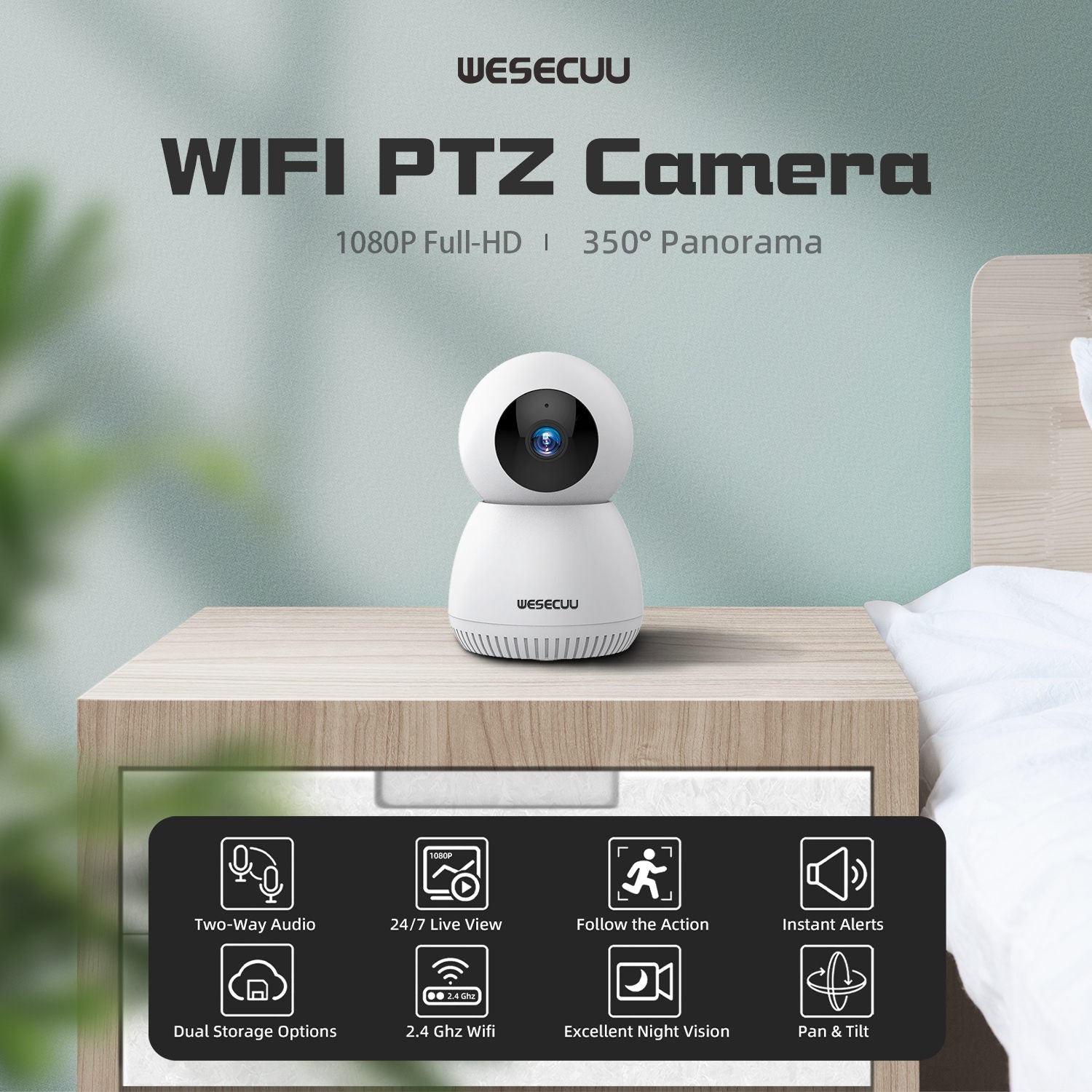 SECURITY CAMERA -WESECUU IP Camera WiFi Baby Monitor 1080P Mini Indoor CCTV Security 2MP AI Tracking Audio Video Surveillance Camera
