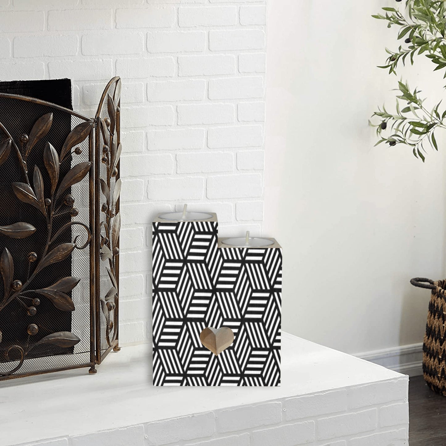 3D Geometric Square Candle Holder Wooden Candle Holder (Without Candle)