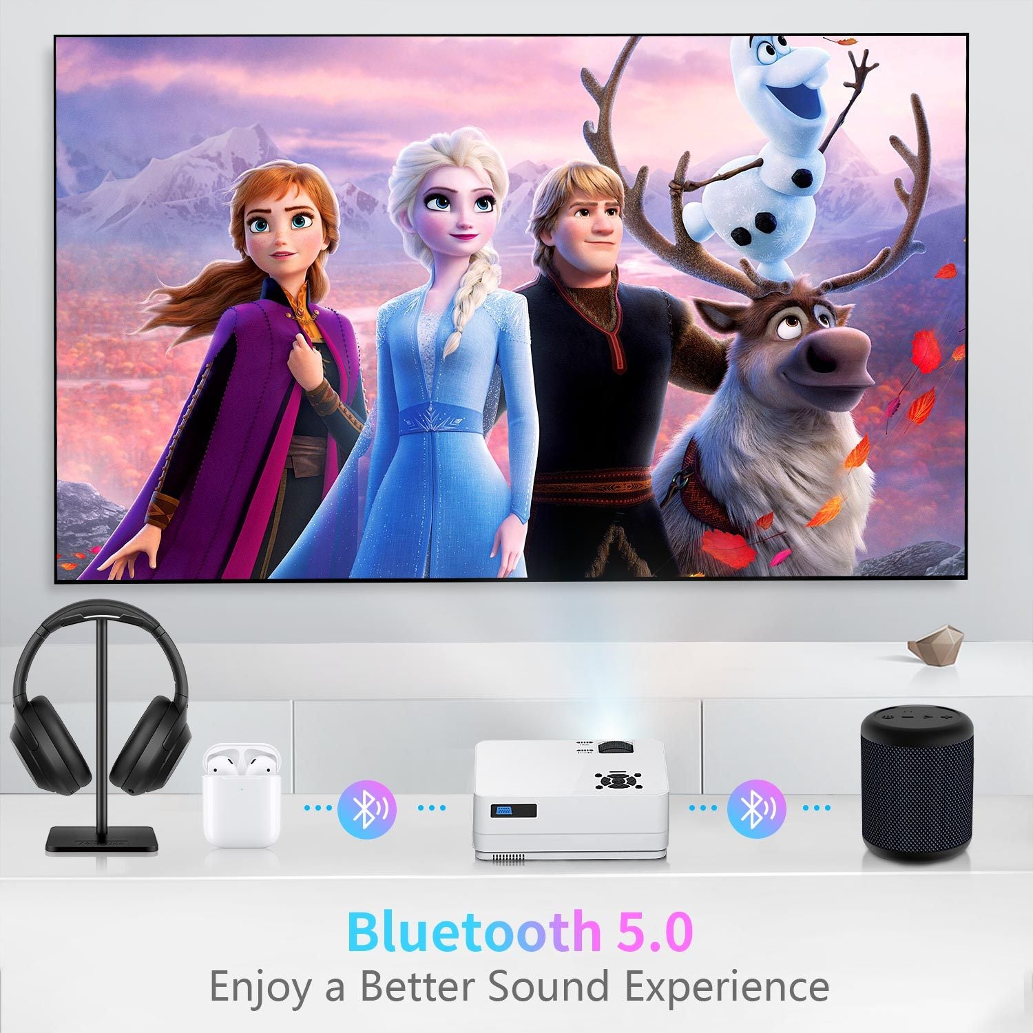 ULTIMATE MOVIE PROJECTOR- 1080P 5G WiFi Bluetooth Projector, 15000LM Full HD Movie Projector, 300, Display for Outdoor Movies Support 4k Home Theater, Compatible with iOS/Android/PC/XBox/PS4/TV