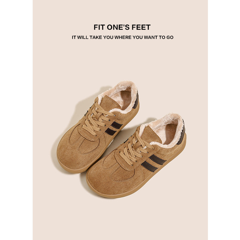 Real soft leather German training shoes women's new autumn retro flat casual shoes plus velvet all white shoes sports women's shoes
