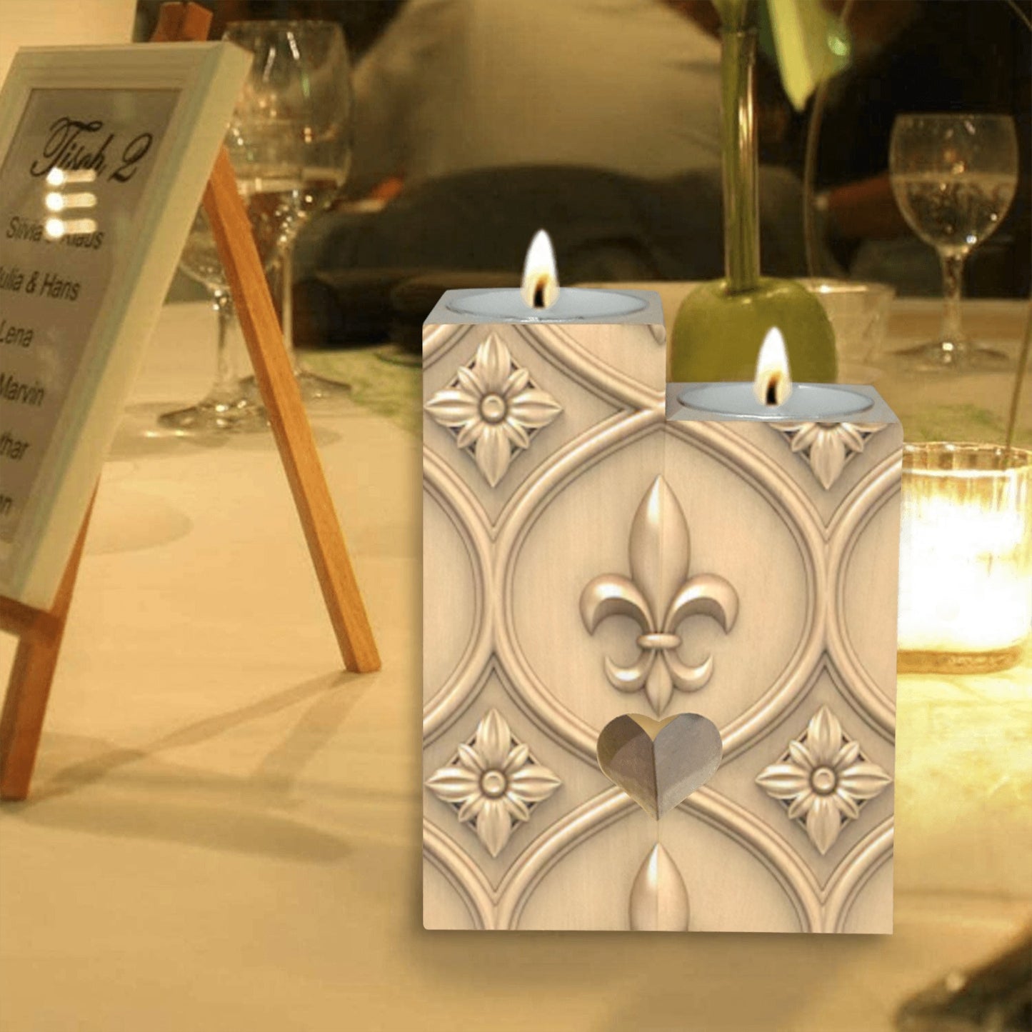 Gold Fleur delis Pattern II Wooden Candle Holder (Without Candle)