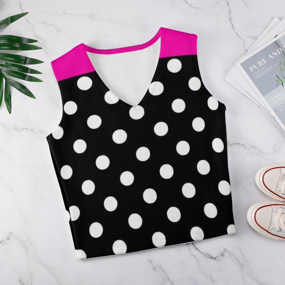 KSC's Exclusive Polka Dot Designs Women's Long Sleeve Button Knit Vest- 10 Options Inside