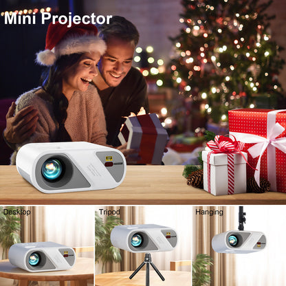 AWESOME PROJECTOR -Projector, Full HD 1080P Video Projector With Tripod, Portable Mini Outdoor Movie Projector For iPhone, Home Theater Projector Compatible With HDMI/USB/AV/Smartphone/TV Stick/Laptop