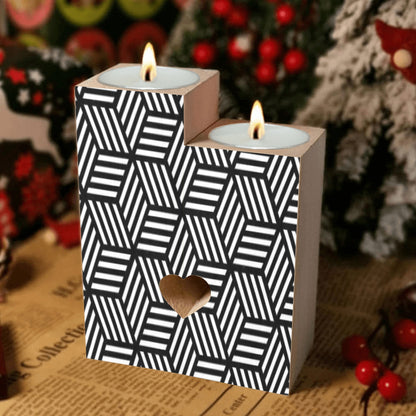3D Geometric Square Candle Holder Wooden Candle Holder (Without Candle)