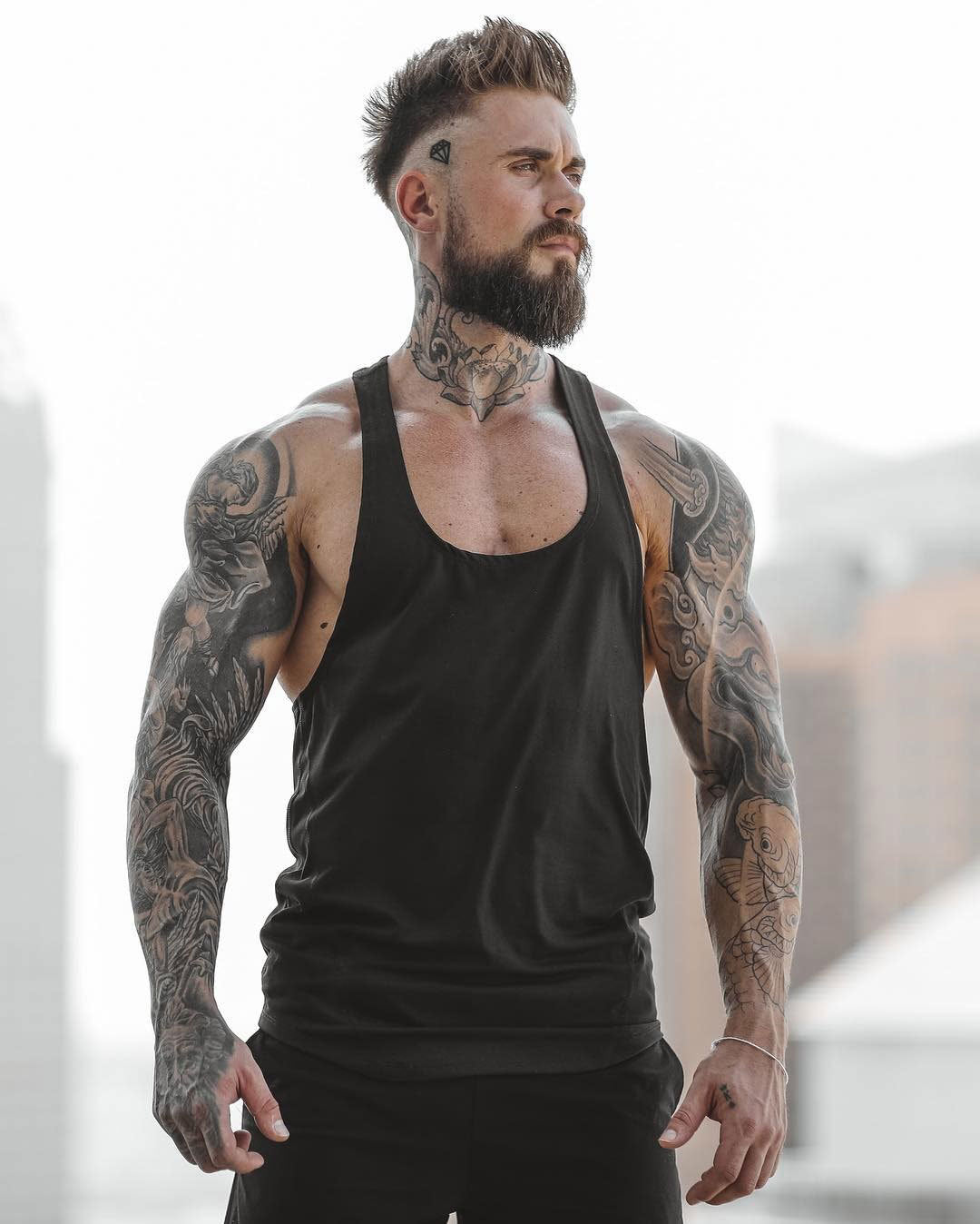 NEW Muscle Fitness Mens Brothers Summer Sports Leisure Elastic Quick-drying Blank Light Board Logo-free Stitching Vest