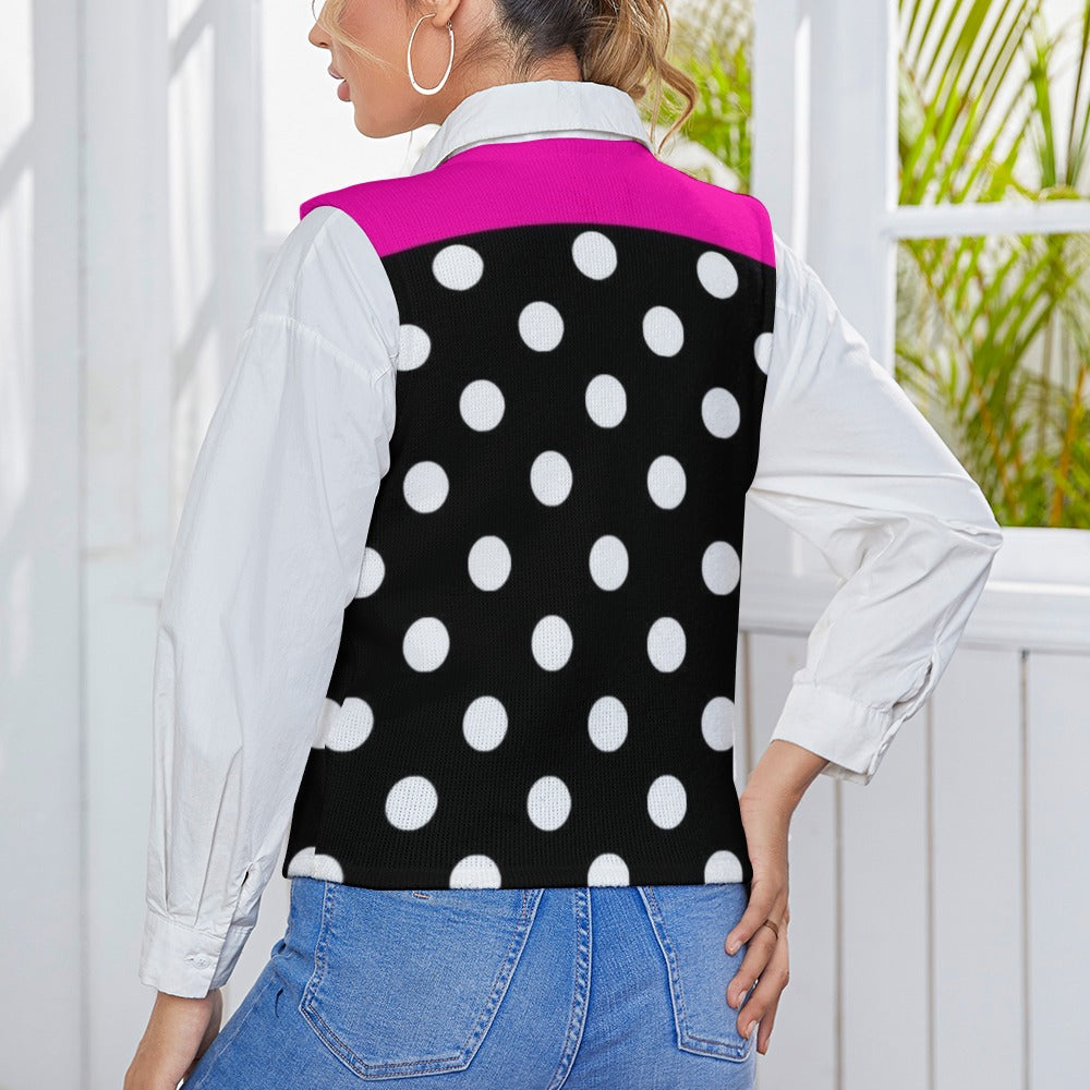 KSC's Exclusive Polka Dot Designs Women's Long Sleeve Button Knit Vest- 10 Options Inside