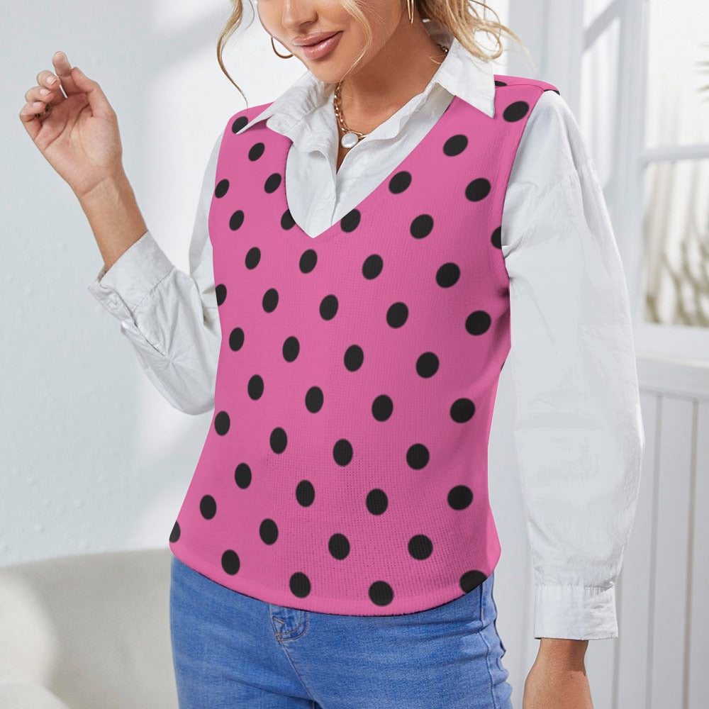 KSC's Exclusive Polka Dot Designs Women's Long Sleeve Button Knit Vest- 10 Options Inside