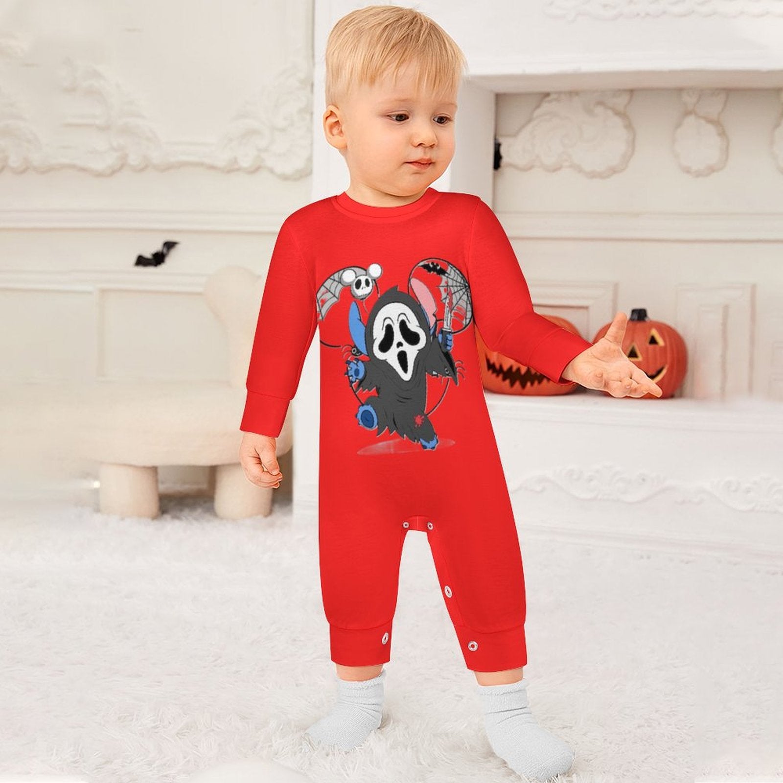 Halloween Stitch Ghost Face Baby Long Sleeve Baby Onesie