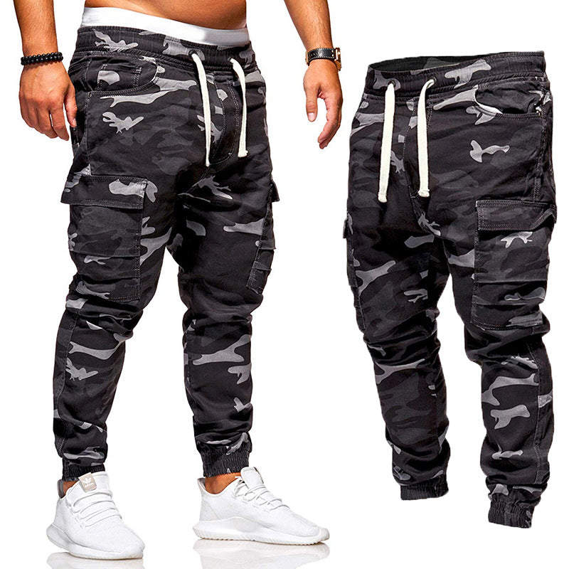 Men's camouflage overalls large size elastic waist corset trousers outdoor sports men's military pants