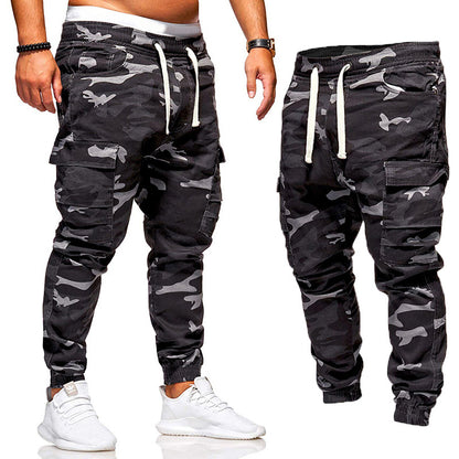 Men's camouflage overalls large size elastic waist corset trousers outdoor sports men's military pants