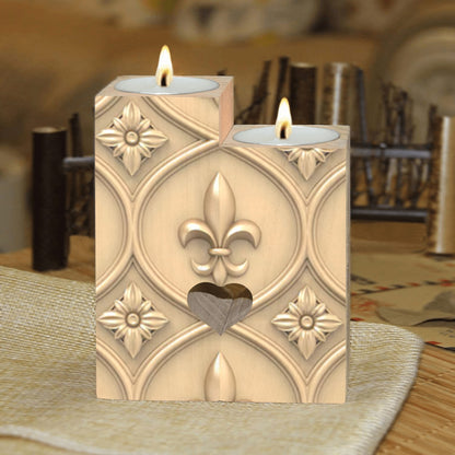 Gold Fleur delis Pattern II Wooden Candle Holder (Without Candle)