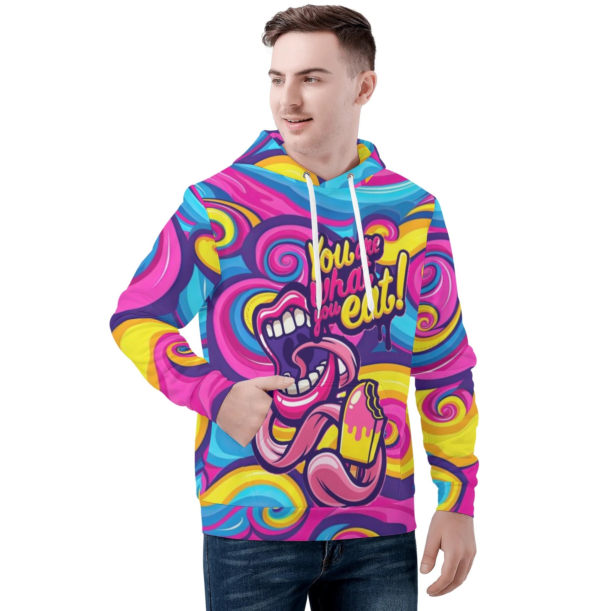 Unisex Pop Art Hooded Sweatshirt: Bold Swirl Design in Psychedelic Colors - KSCs Limited Edition Collection