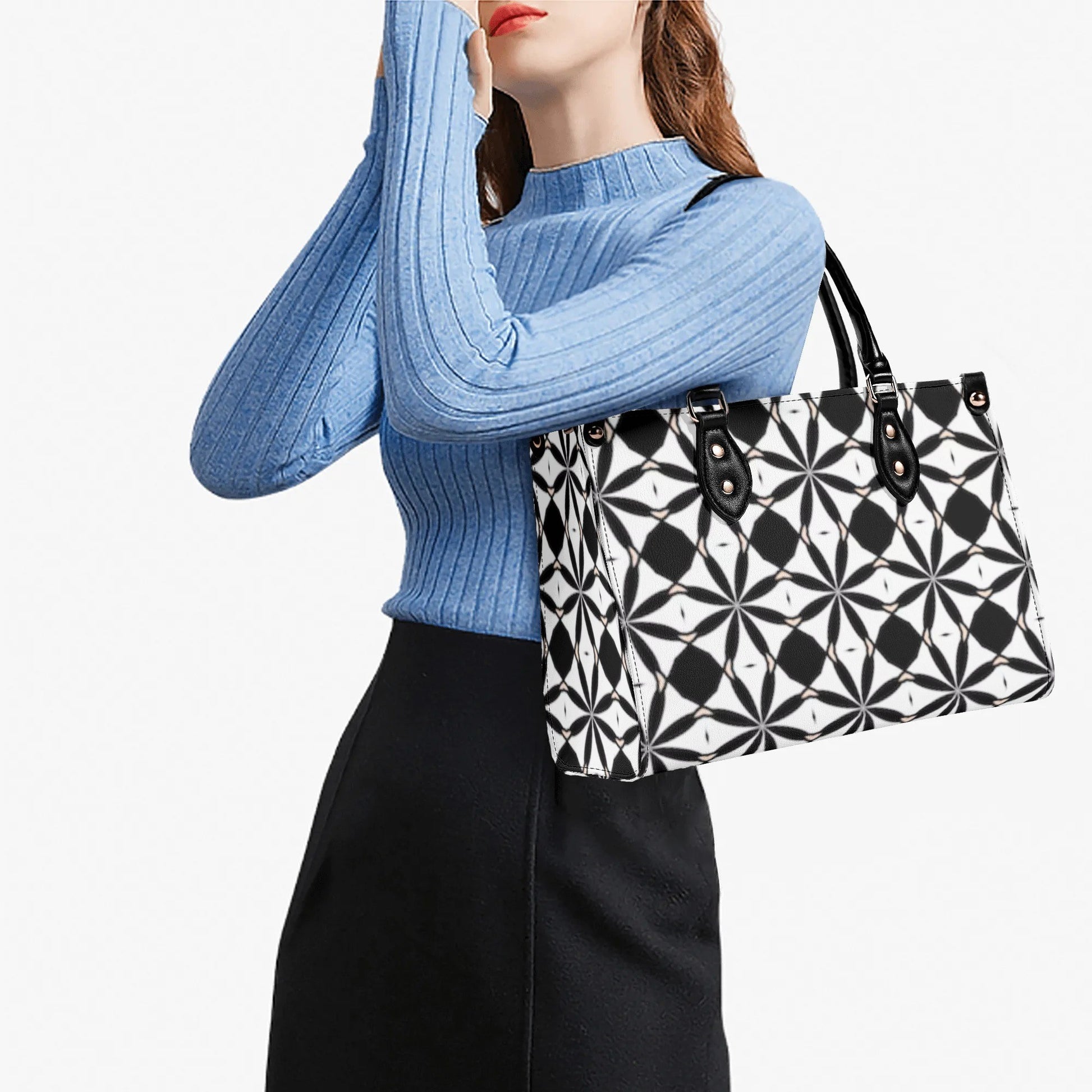 New Black White Geometric Designer Style Luxury Limited Handbag -Luxury Women PU Leather Handbag