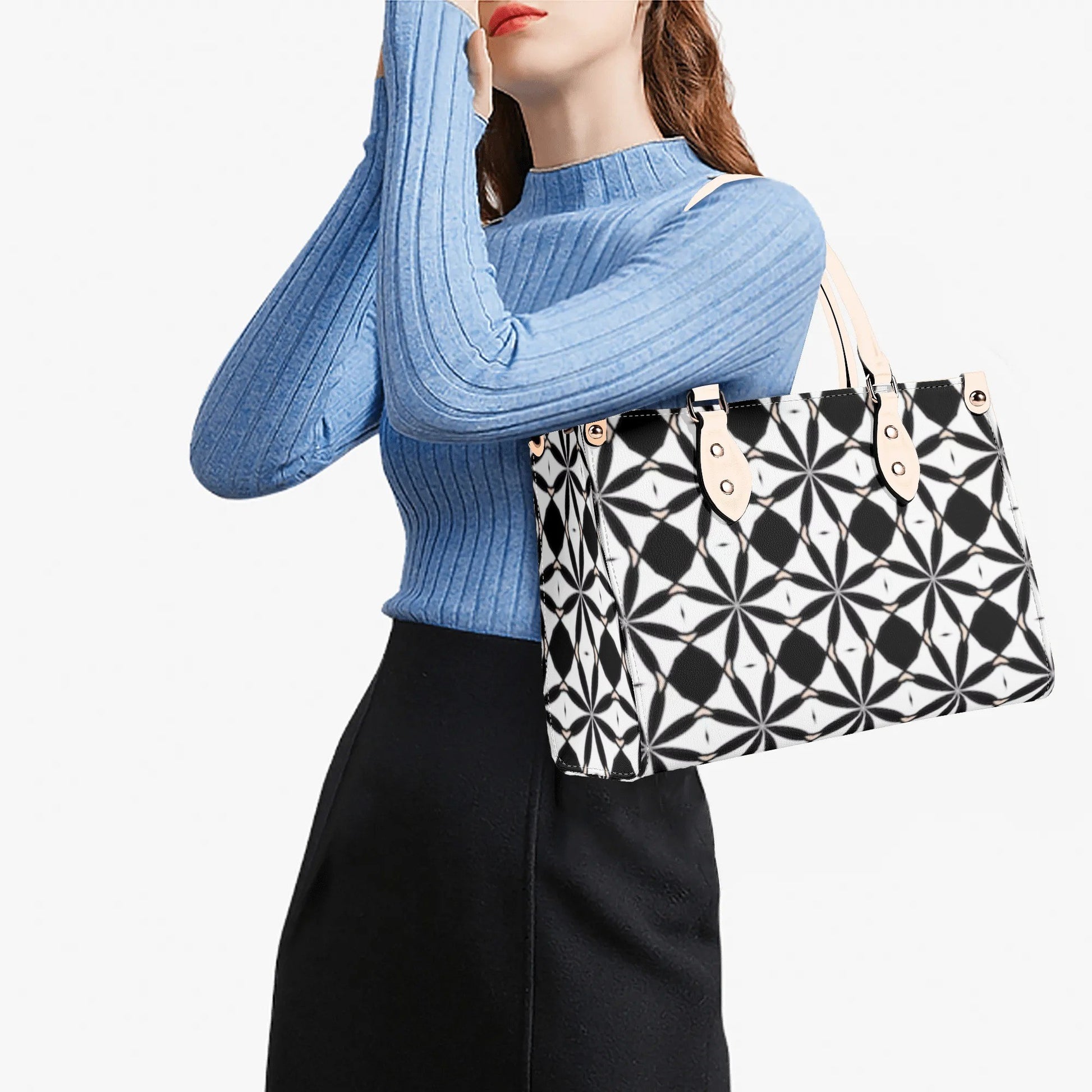New Black White Geometric Designer Style Luxury Limited Handbag -Luxury Women PU Leather Handbag