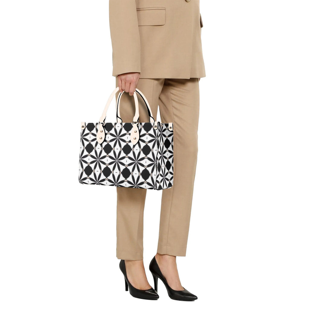 New Black White Geometric Designer Style Luxury Limited Handbag -Luxury Women PU Leather Handbag