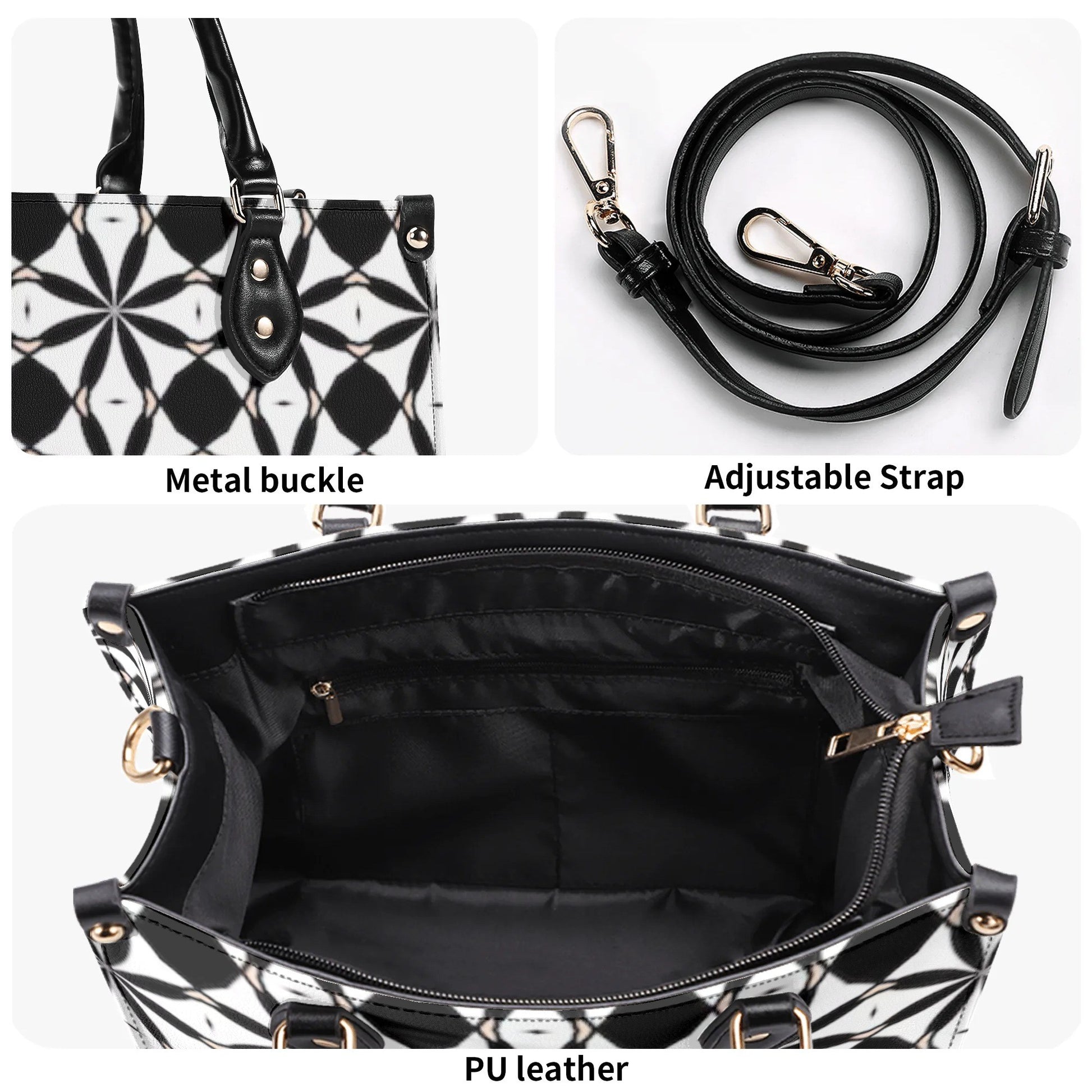 New Black White Geometric Designer Style Luxury Limited Handbag -Luxury Women PU Leather Handbag