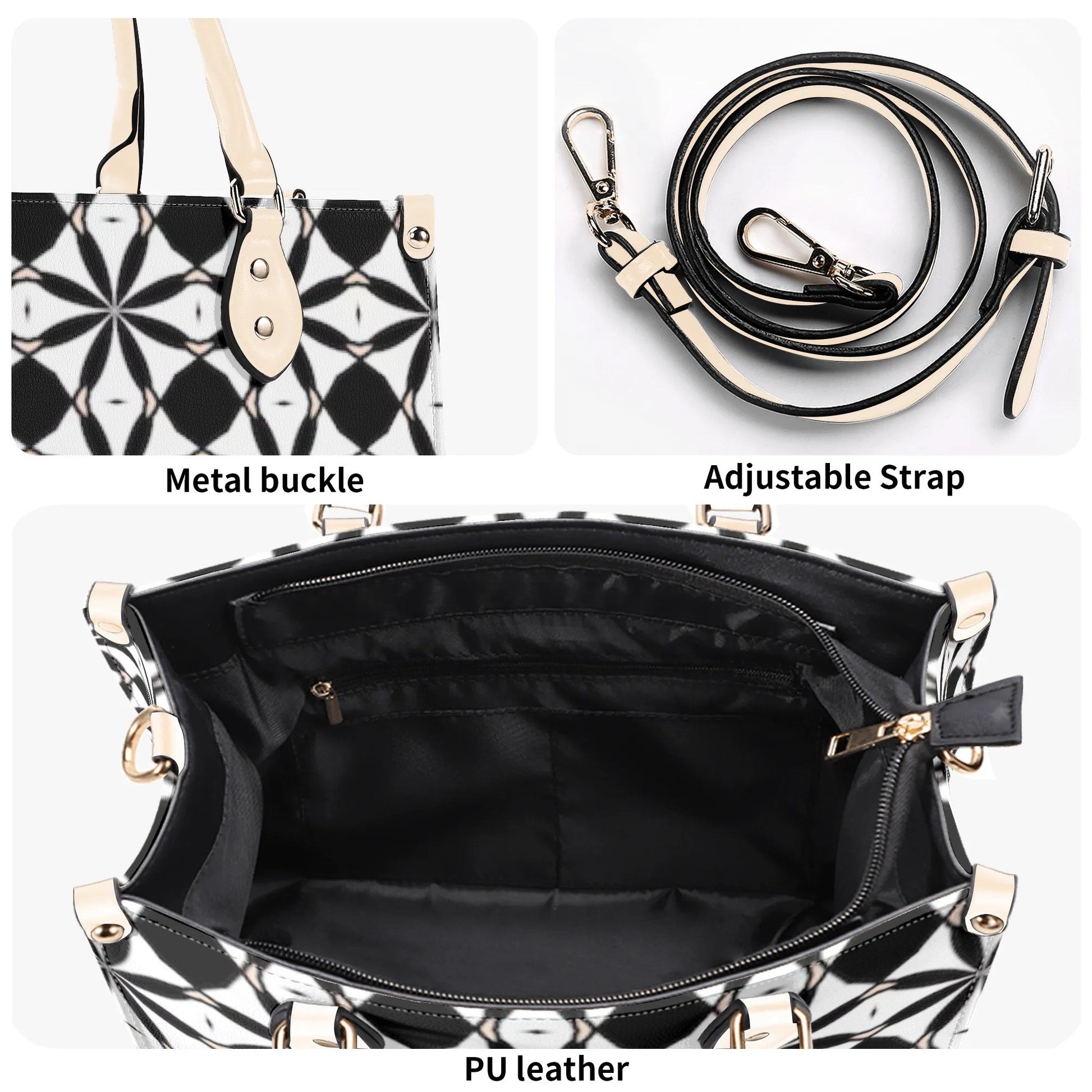 New Black White Geometric Designer Style Luxury Limited Handbag -Luxury Women PU Leather Handbag