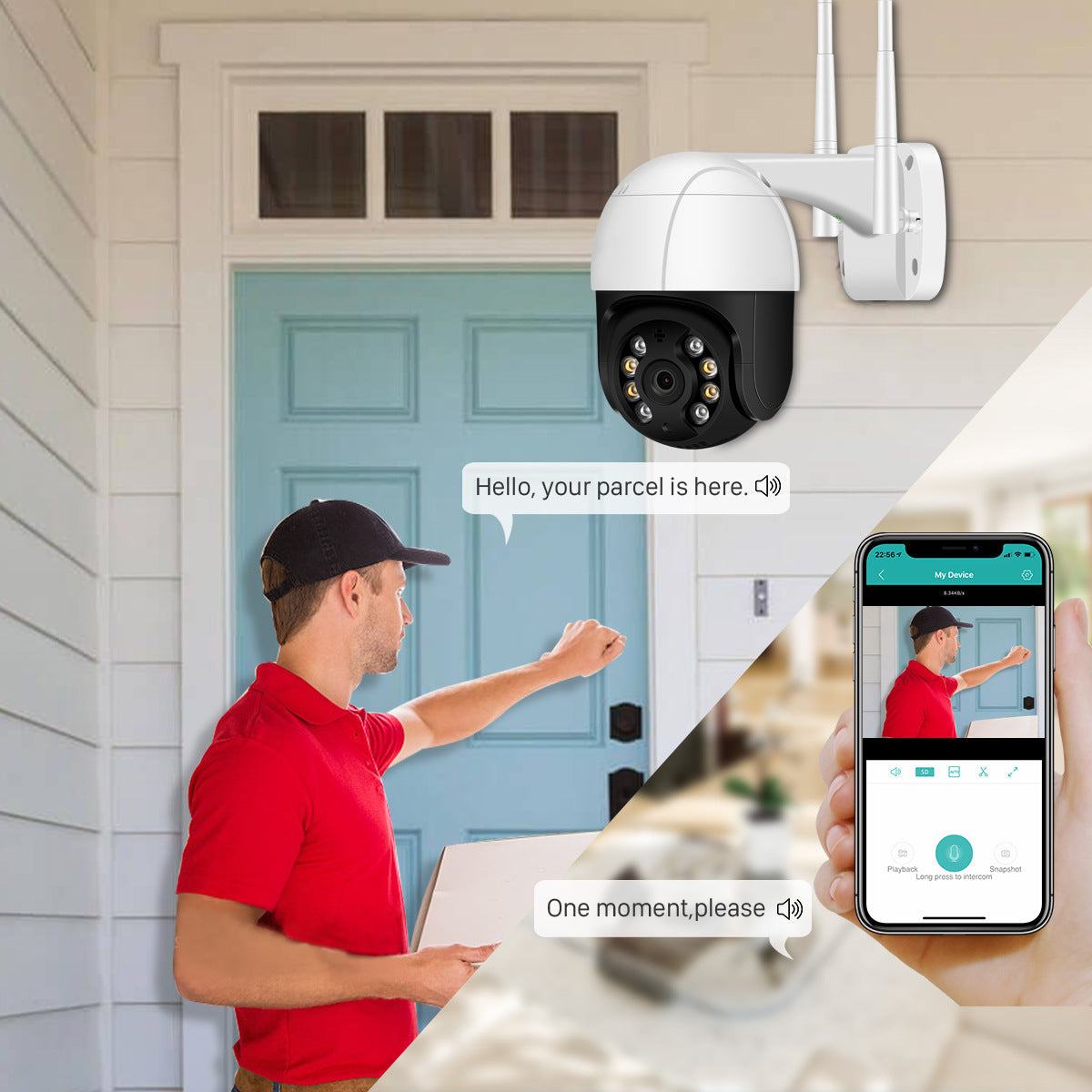 SURVEILLANCE CAMERA - Wireless Wifi Dome Surveillance Camera Rainproof Outdoor Pan/tilt Remote Control Body Dual Light Night Vision
