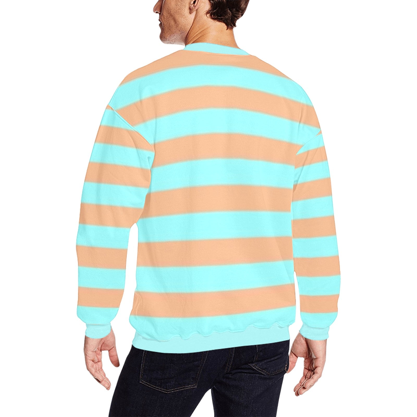 Green Brown Chocolate Mint Striped Sweater - Men's Sweater - Sweatshirts Men's Crew Neck Sweatshirt (Model H18)