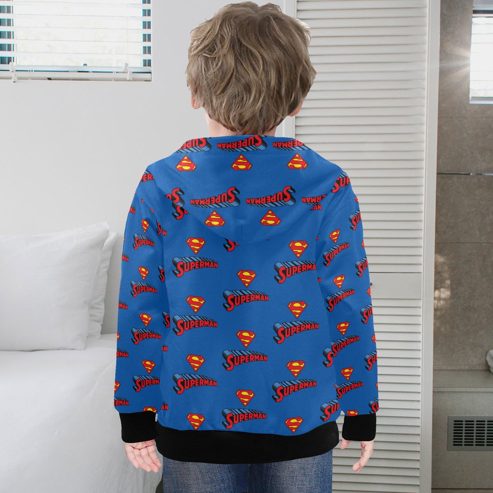 Super Hero Pattern -Little Boys' Long Sleeve Hoodie