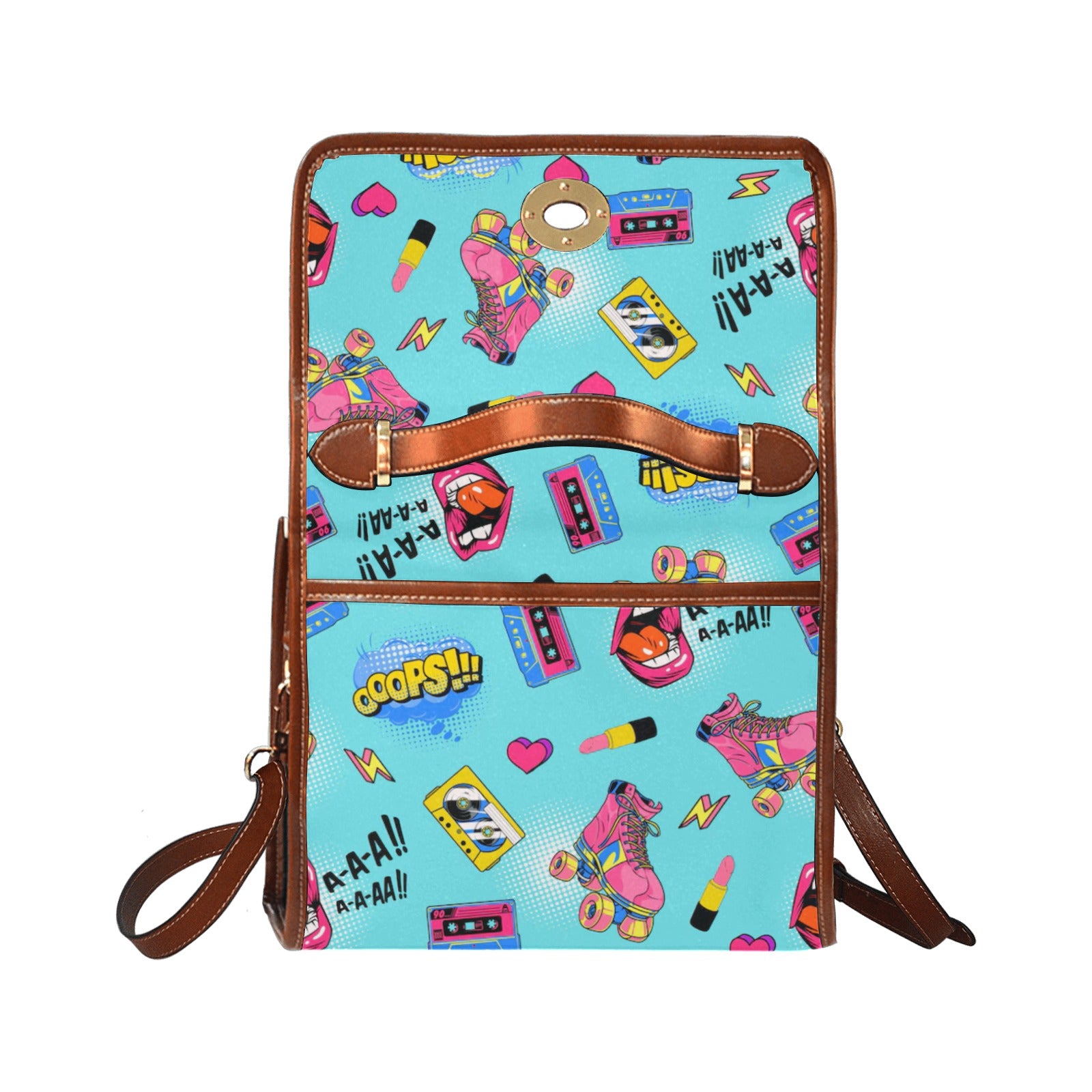 KSC's Custom Design's Waterproof Hand Bag-Brown Handle - 10 Options -Awesome Deal - Pop Art Designs, Polka Dots, Geometric Patterns