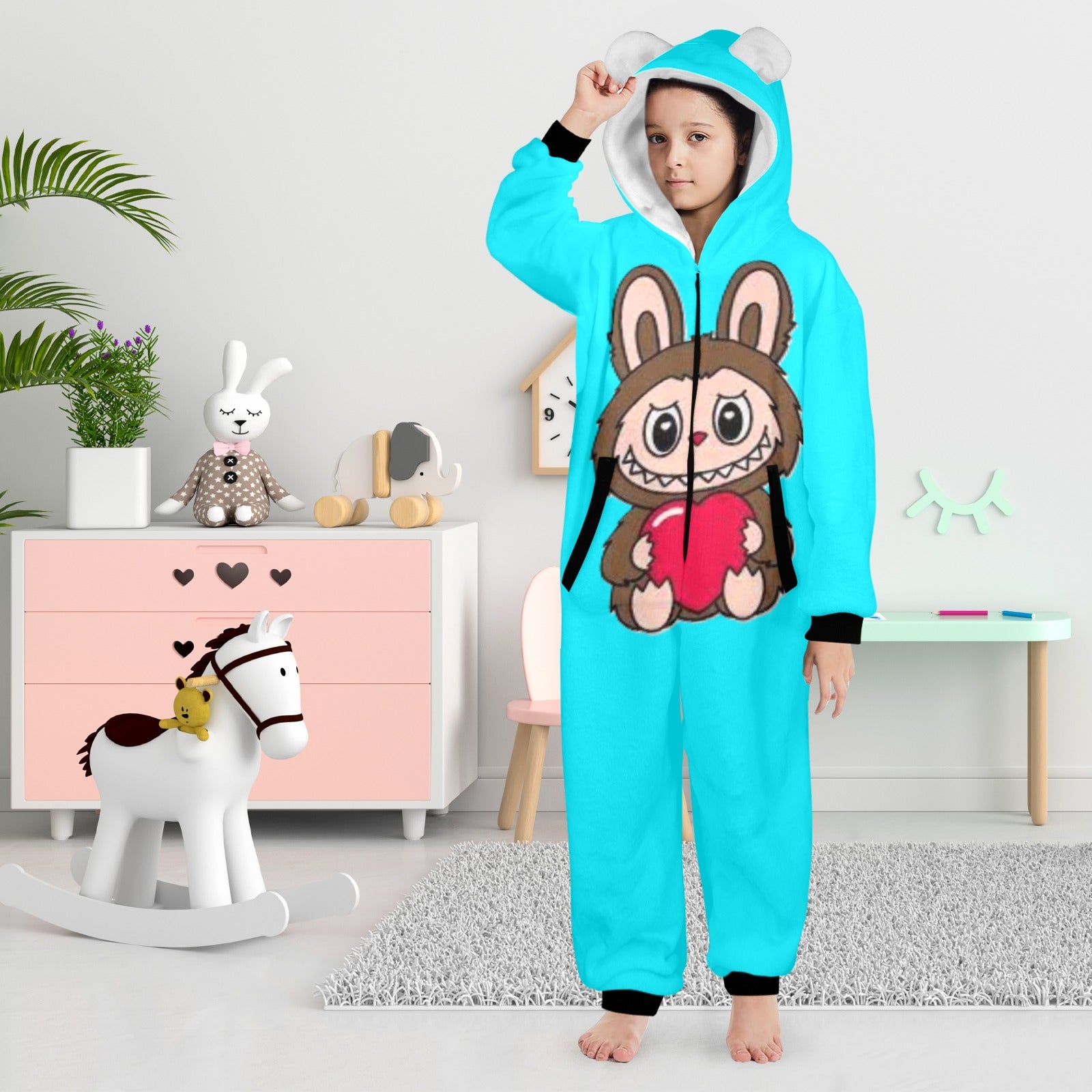 KSC's Exclusive Big Kids Onesie Labubu (8 to 15 Years) Teal Brown Labubu w/Heart