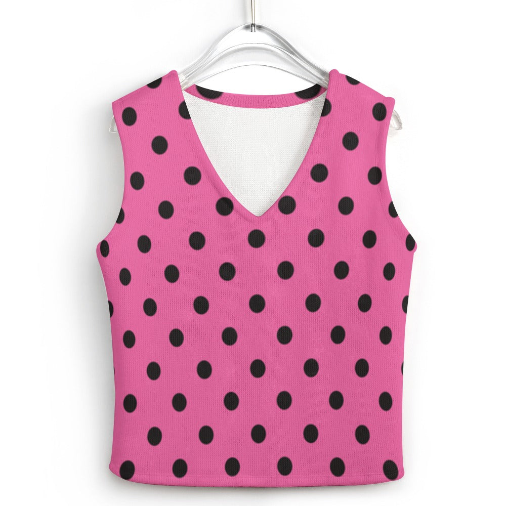 KSC's Exclusive Polka Dot Designs Women's Long Sleeve Button Knit Vest- 10 Options Inside