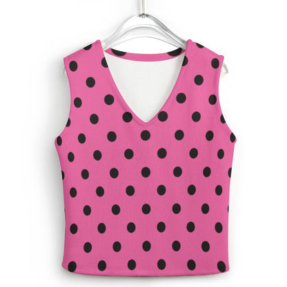 KSC's Exclusive Polka Dot Designs Women's Long Sleeve Button Knit Vest- 10 Options Inside
