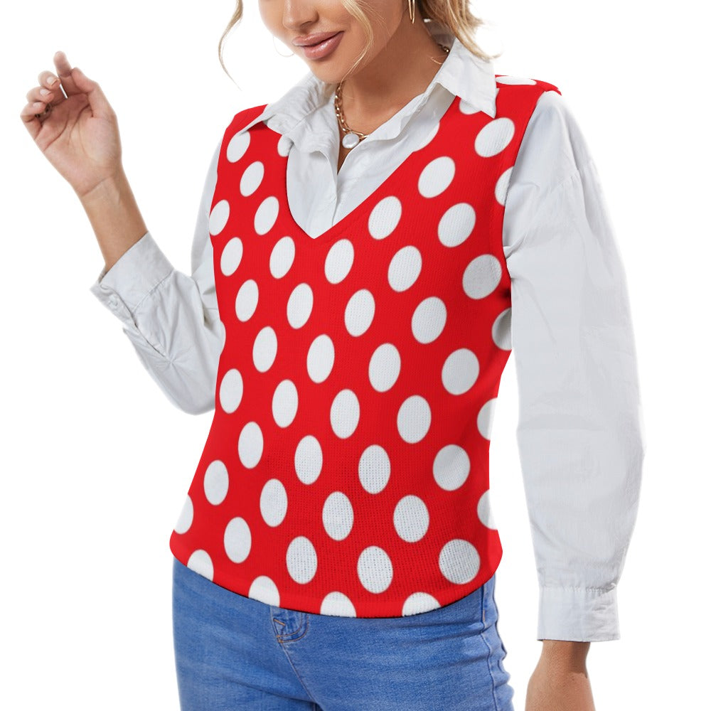 KSC's Exclusive Polka Dot Designs Women's Long Sleeve Button Knit Vest- 10 Options Inside