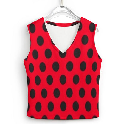 KSC's Exclusive Polka Dot Designs Women's Long Sleeve Button Knit Vest- 10 Options Inside