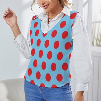 KSC's Exclusive Polka Dot Designs Women's Long Sleeve Button Knit Vest- 10 Options Inside